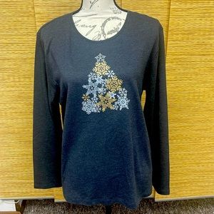 Soft, long sleeved, Christmas/winter shirt, sparkly silver and gold